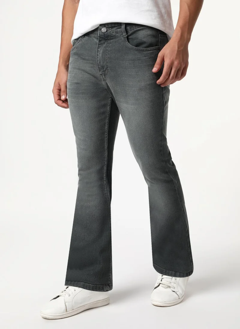 أوربانو فاشن Urbano Fashion Men's Grey Bootcut Fit Mid Rise Heavy Washed Jeans Stretchable